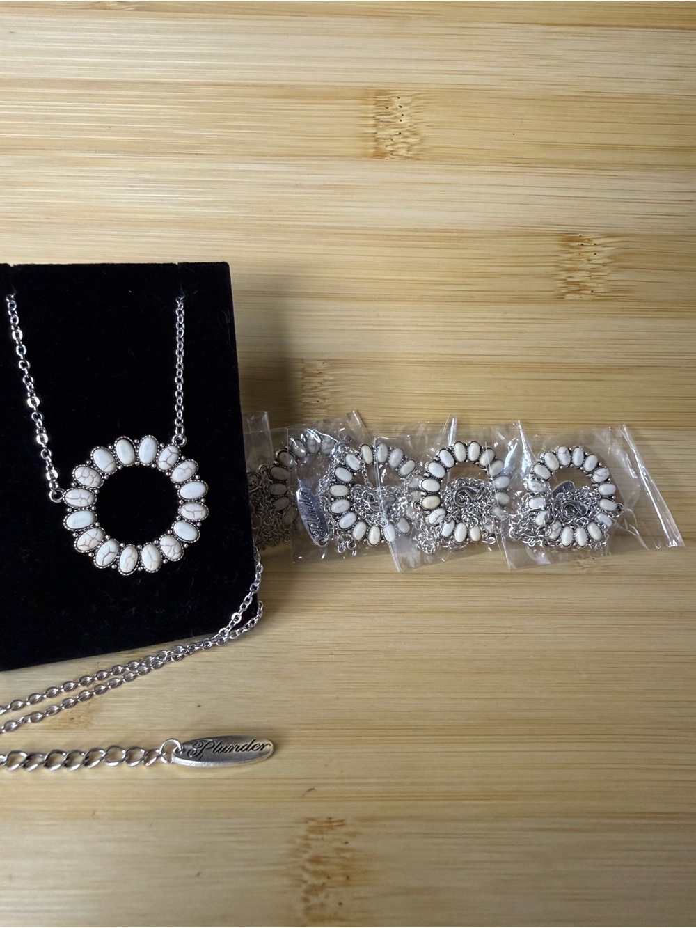 6 Pieces of Plunder Silver-Tone Circle Pendant Necklace with White Petal Accents